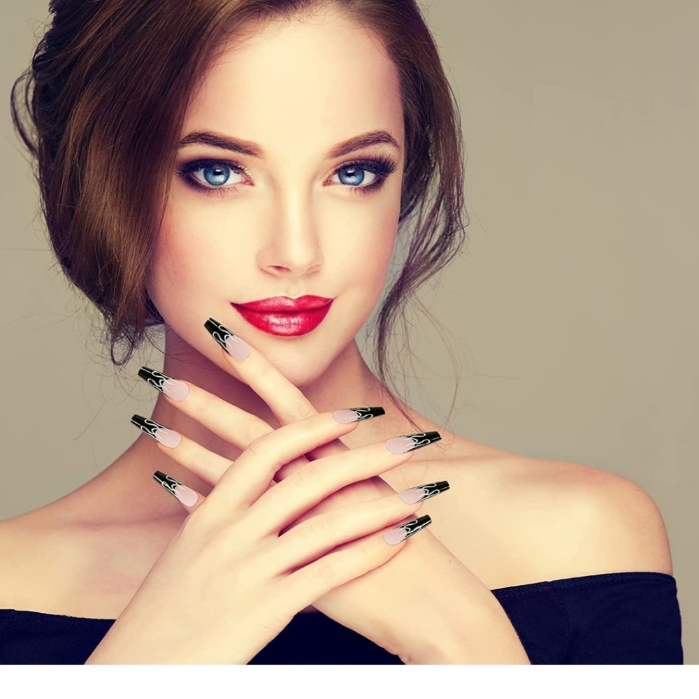 Press-on false nails. black and white color
